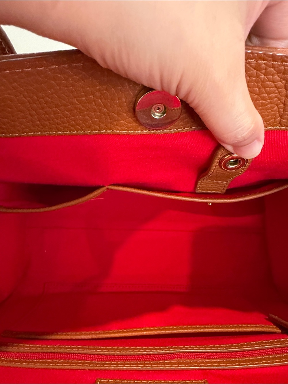 Dooney & Bourke Janine Front Pocket Satchel Tote/ Natural, Cognac/ Like New - Picture 13 of 16